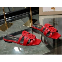 Best Grade Saint Laurent Calskin Flat Slide Sandals Red 2070918