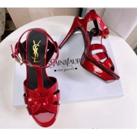 Popular Style Saint Laurent Tribute Platform Sandals in Patent Grainy Leather 82301 Red