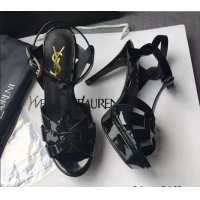 Pretty Style Saint Laurent Tribute Platform Sandals in Patent Leather 82313 Black