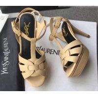 Duplicate Saint Laurent Tribute Platform Sandals in Calfskin Leather 82314 Beige