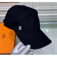 Top Quality Hermes Canvas Baseball Hat with Side H 0176 Black 2021