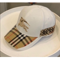 Best Price Burberry TB Check Canvas Baseball Hat with Logo Embroidery BU2501 White 2021