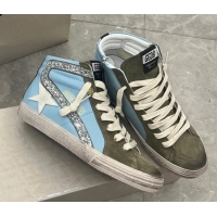 Low Cost Golden Goose GGDB Slide High-top Sneakers in Leather and Suede Blue/Green 2101008