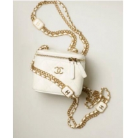 Well Crafted CHANEL SMALL VANITY WITH CHAIN Lambskin & Gold-Tone Metal AP2931 White