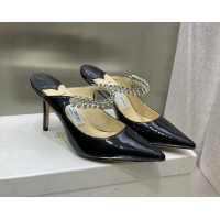 Shop Cheap Jimmy Choo Patent Leather 8.5cm Heel Mules with Crystal Strap Black 2070418