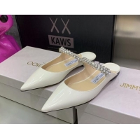 Best Product Jimmy Choo Patent Leather Flat Mules with Crystal Strap White 2070421