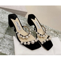 Classic Hot Jimmy Choo Amara Suede and Pearls Heel Slide Sandals 4.5cm Black 082614