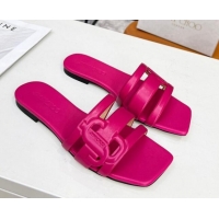 Luxury Jimmy Choo Laran Nappa Leather Flat Slide Sandals with JC Monogram Fuchsia Pink 090943