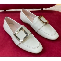 Good Quality Roger Vivier Lambskin Loafers with Square Buckle White 081338