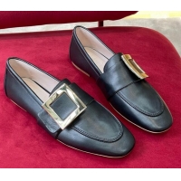 Stylish Roger Vivier Lambskin Loafers with Square Buckle Black 081339
