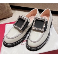 Pretty Style Roger Vivier Viv' Rangers Crystal Buckle Loafers in Calf Leather White/Black 2082712