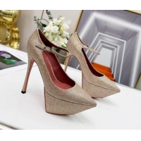 Trendy Design Amina Muaddi Sequins High Heel Platform Pumps 15cm Gold 0620133