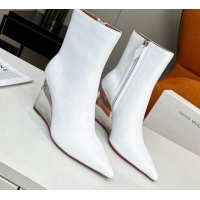 Unique Style Amina Muaddi Calf Leather Wedge Ankle Boots 9.5cm White 082405