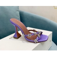 Top Grade Amina Muaddi Lily Silk High Heel Slide Sandals 9.5cm Purple 82417
