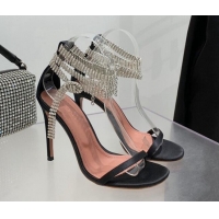 Pretty Style Amina Muaddi Giorgia Silk Crystal Strap Sandals 10.5cm Black 2082714