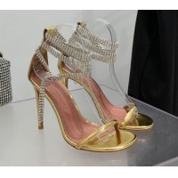 Unique Style Amina Muaddi Giorgia Leather Crystal Strap Sandals 10.5cm Gold 082719