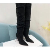 Purchase Amina Muaddi Pleated Suede High Heel Boots 9.5cm Black 100914