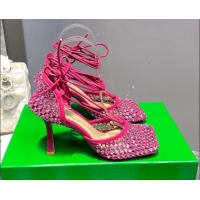Discount Bottega Veneta Sparkle Stretch Crystal Mesh Sandals 9cm Fuchsia Pink 2062111
