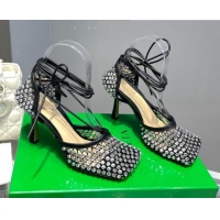 Purchase Bottega Veneta Sparkle Stretch Crystal Mesh Sandals 9cm Black/Silver 062117