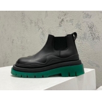 Charming Bottega Veneta Tire Calfskin Ankle Chelsea Boot Black/Green 072140
