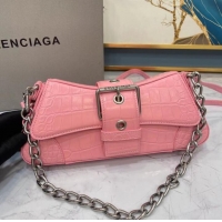 Top Quality Balenciaga LINDSAY CROCODILE EMBOSSED SHOULDER BAG WITH STRAP 6088 pink