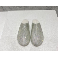 Shop Duplicate Bottega Veneta Crystal Flat Slide Sandals Silver 082430