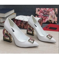 Low Price Dolce & Gabbana Calf Leather Pumps with Crystal DG-Heel 10.5cm White 2081276