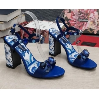 Good Quality Dolce&Gabbana DG Print Calf Leather High Heel Sandals 11cm Blue 082577
