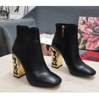 Top Grade Dolce&Gabbana Calfskin Heel Ankle Boots 10.5cm Black 090843
