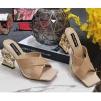 Low Price Dolce&Gabbana DG Embossed Leather Slide Sandals 10.5cm Beige 090854