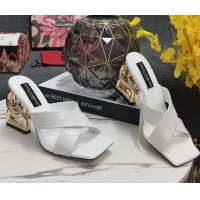 Purchase Dolce&Gabbana DG Embossed Leather Slide Sandals 10.5cm White 090857