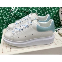 Discount Alexander McQueen Oversized Sneakers in White Silky Calfskin with Blue Rubber Back 072308