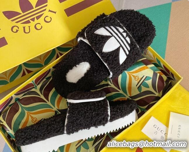 Good Product adidas x Gucci Terry Wool Platform Sandals Black 081307