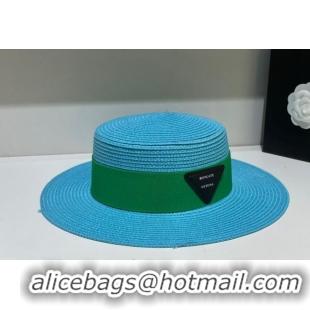 Best Price Bottega Veneta Straw Wide Brim Hat 031121 Blue 2022