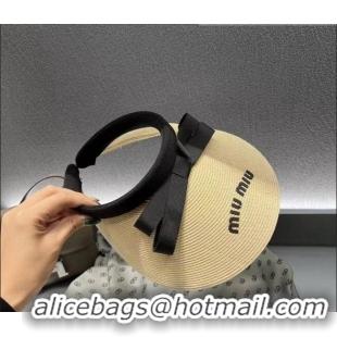 Top Quality Miu Miu Straw Visor Hat with Bow 092406 Beige 2022