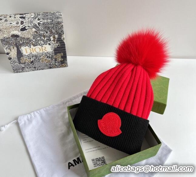 Best Price Moncler Knit Wool Hat M101902 Black/Red 2022