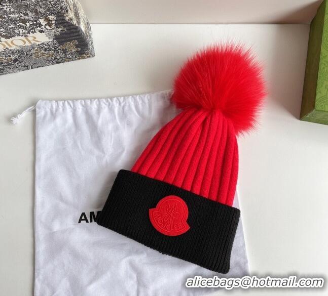 Best Price Moncler Knit Wool Hat M101902 Black/Red 2022