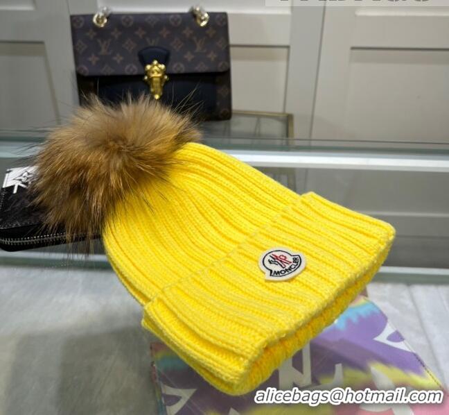 Luxury Classic Moncler Knit Wool Hat M101919 Yellow 2022
