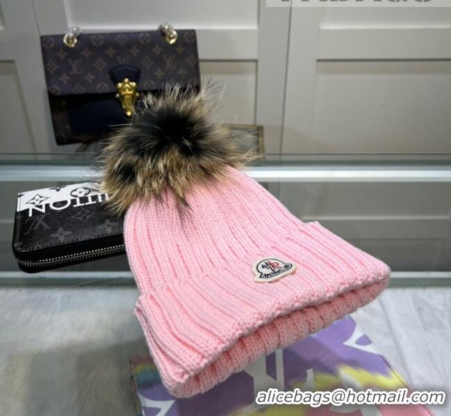 Best Price Moncler Knit Wool Hat M101921 Pink 2022
