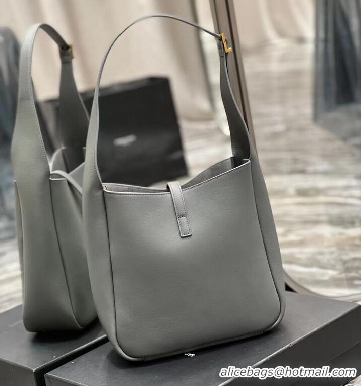 Good Taste SAINT LAUREN LE 5 A 7 SOFT SMALL HOBO BAG IN SMOOTH LEATHER 713938 gray