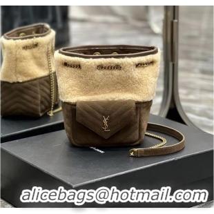 Inexpensive SAINT LAUREN LE MAILLON BUCKET BAG IN SUEDE Y665512 Khaki