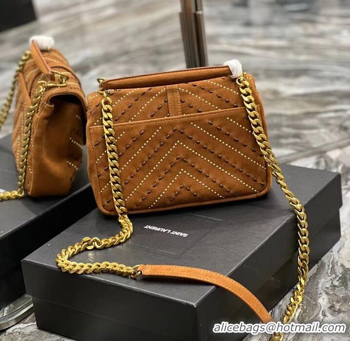 Top Quality SAINT LAURENT COLLEGE MEDIUM CHAIN BAG IN QUILTED SUEDE 6002791 CINNAMON