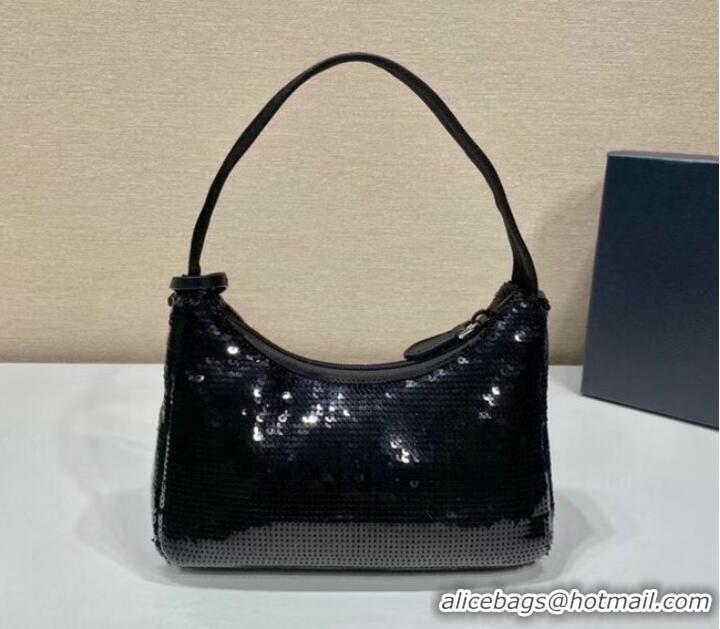 Buy Grade Prada Re-Edition 2000 sequined Re-Nylon mini-bag 1BC515 black