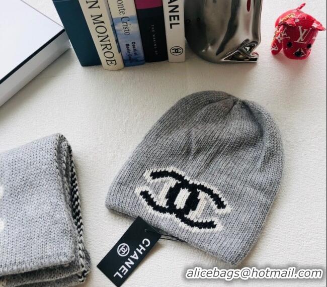 Reasonable Price Chanel Knit Hat and Scarf Set 092362 Gray 2022