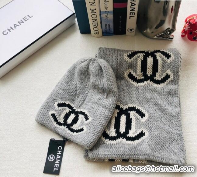 Reasonable Price Chanel Knit Hat and Scarf Set 092362 Gray 2022