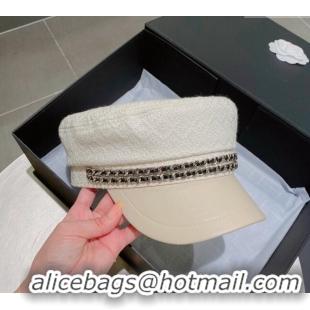 Promotional Chanel Tweed Hat with Chain CH2401 White 2022