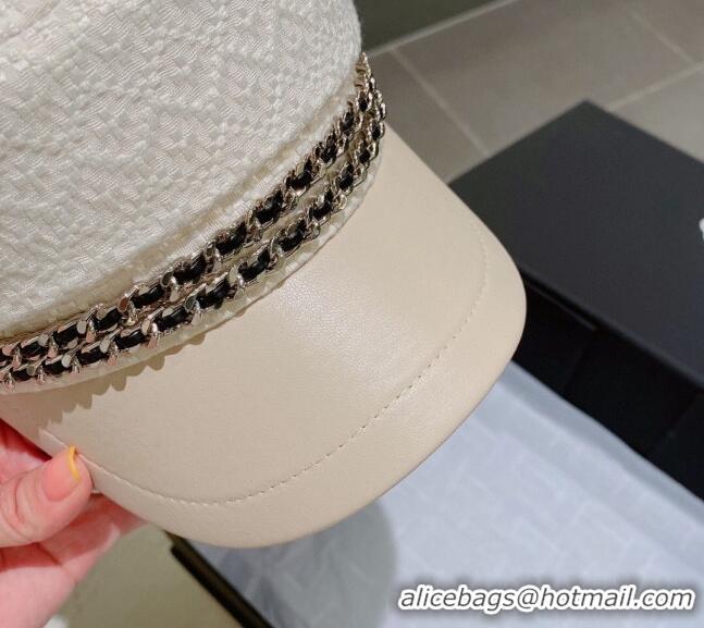 Promotional Chanel Tweed Hat with Chain CH2401 White 2022