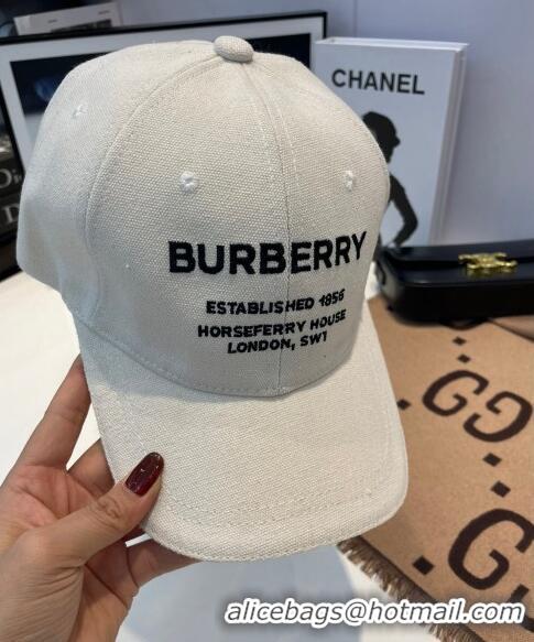 Buy Discount Burberry Horseferry Cotton Baseball Hat B10937 White 2022