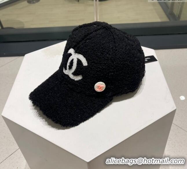 New Fashion Chanel Teddycloth Baseball Hat 112279 Black 2022