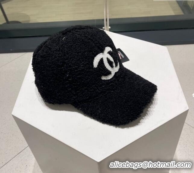 New Fashion Chanel Teddycloth Baseball Hat 112279 Black 2022